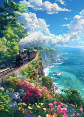 Stream Train Cliffs Sea