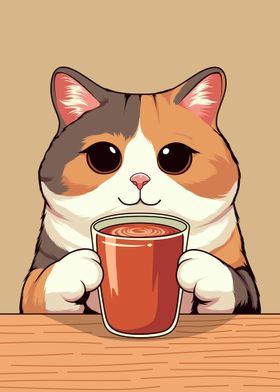 Cute Cat Drink Chocolate