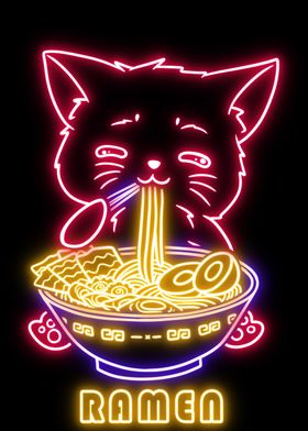 neon cat eat ramen