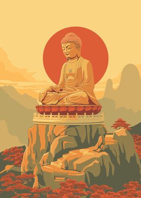 Zen Buddha Over Mountain