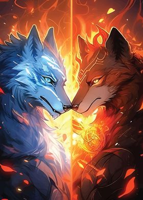 two wolves fighting