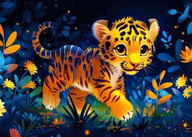 Cute Tiger In Magic Jungle