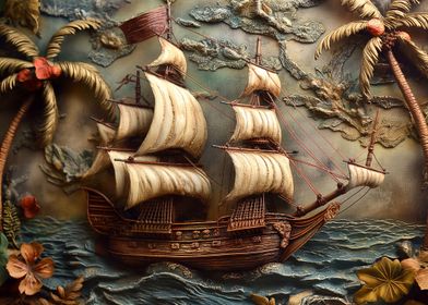 Pirate ship wood carver