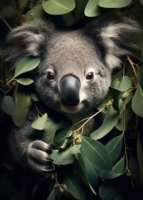 Cute koala in leaves