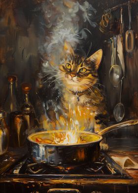 Cat in Kitchen Painting