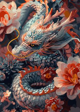 Fantasy Red Dragon Floral