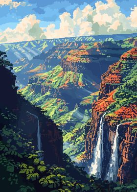 Waimea Waterfall Pixel Art