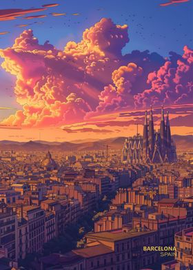 Sunset Barcelona Catalonia