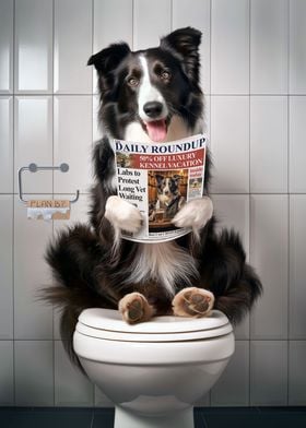 Border Collie on Toilet