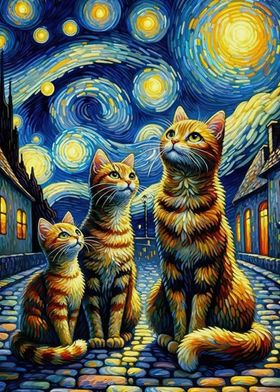 Cat Starry night van gogh