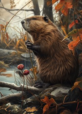 Funny Beaver Catching Fish