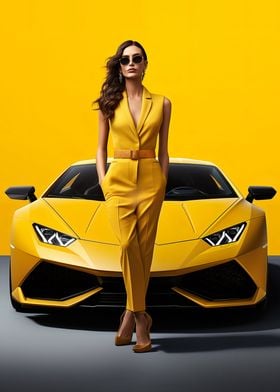 Girl and Lamborghini car