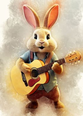 Rabbit plays the guitar