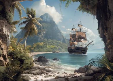 Pirate ship in Caribbean