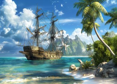 Pirate ship in Caribbean