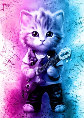 Cat playing guitar