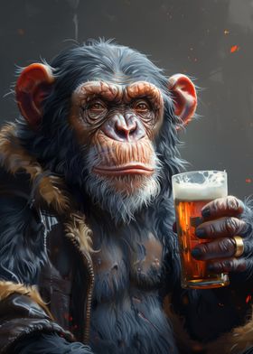 an Ape Drinking a Beer