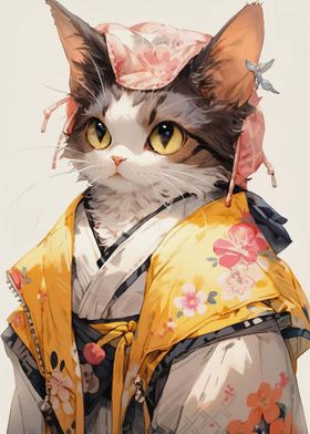 Cat kimono geisha japan