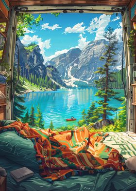 Campervan Lake View Anime