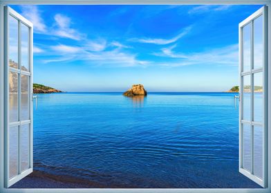 Window view sea beach blue