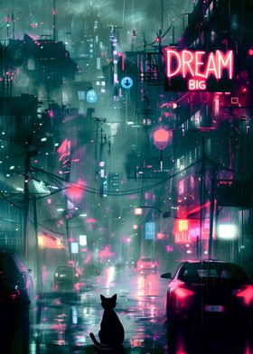 Cat Cyber city art 