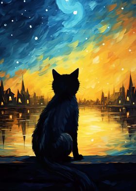 Cat Starry Night Van Gogh