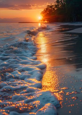 Sunset Waves on the Beach