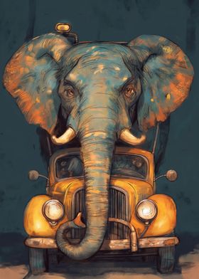 Elephant Retro Car Art