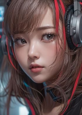 Asian Gamer Girl Headphone