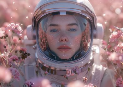 Astronaut in flower field