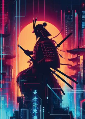 Samurai cyberpunk warrior