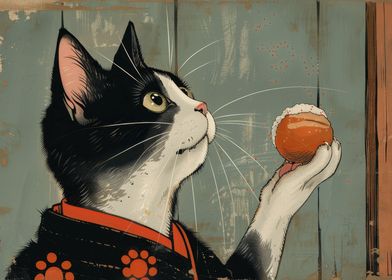 Cat eating Onigiri