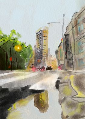 Cityscape watercolor 