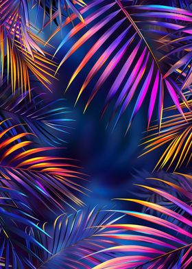 Tropical neon palm leaves