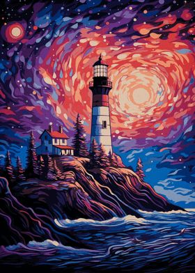 starry night lighthouse 