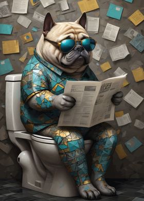 Pug Dog on the Toilet