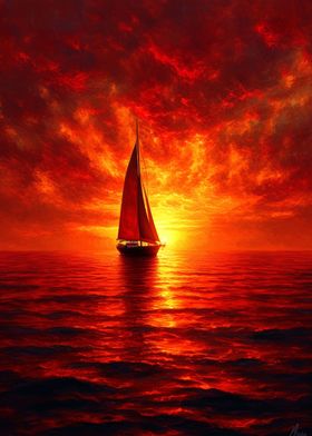 Sailboat in sunset ocean