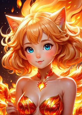 Cute Anime Woman Fiery Fox