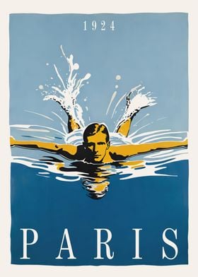 Paris 1924 Swimming Poster