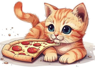 Cat enjoying pizza slice