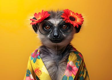 Funny lemur with glasses