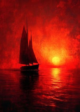 Sailboat in sunset ocean