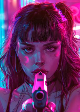 Neon Retro Gun Girl