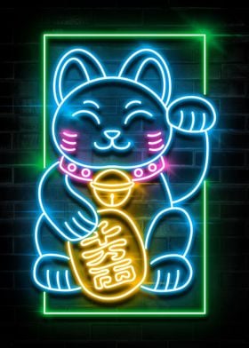 LUCKY CAT NEON SIGN ART