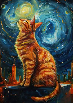 Cat Starry Night Van Gogh