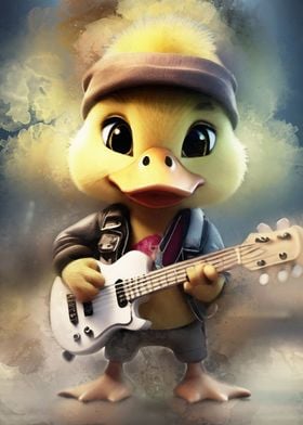 Cute duck playing guitar