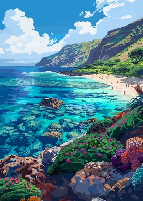 Hawaii Kauai Pixel Art