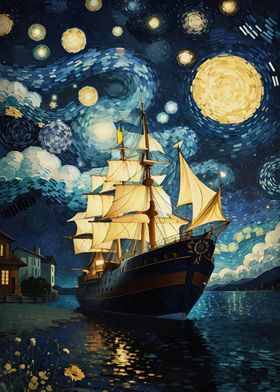 Pirate Ship Starry Night 