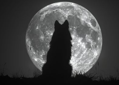 Wolf looking to the moon