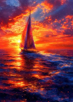 Sailboat in sunset ocean